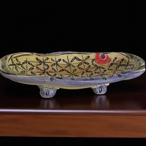 Oval serving tray by NY artist Posey Bacopoulos, Majolica, hand built sections